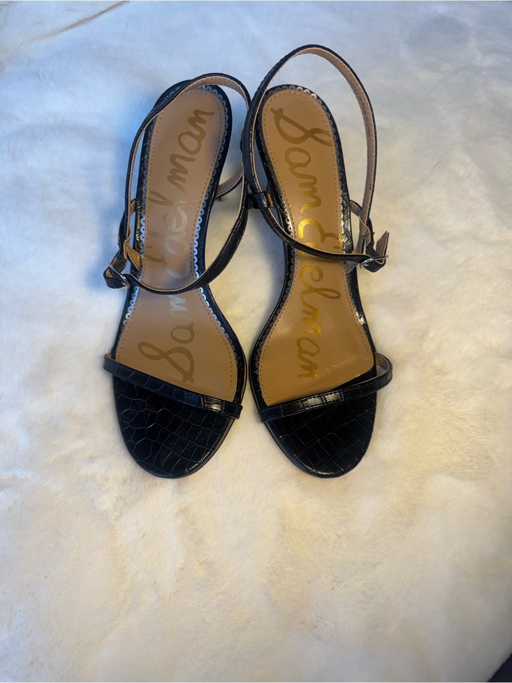 Sam Edelman Dara Black Croc-Embossed Stiletto Strappy Sandals Size 8.5